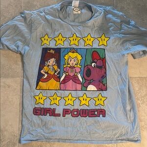 Girl Power Mario Adult L T-Shirt - Blue